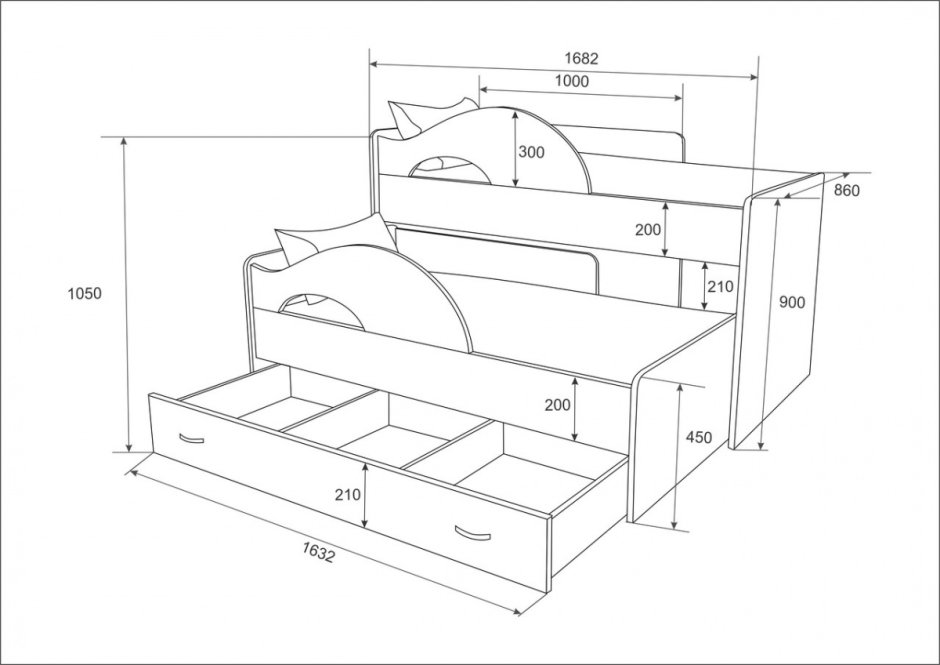 Выкатная кровать Радуга 1.6