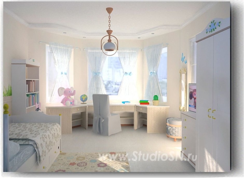 Комната с эркером для двоих детей