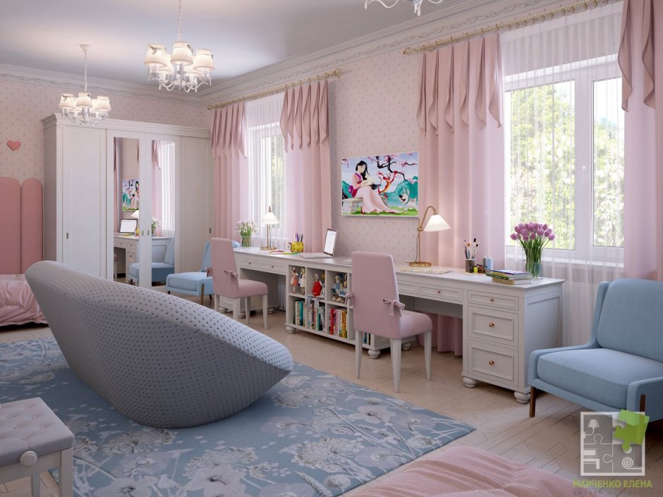 Комната с двумя окнами для двух девочек