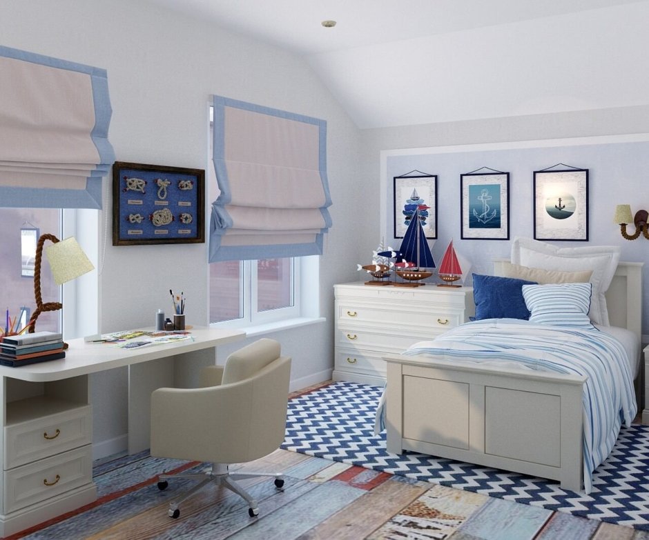 Интерьер комнаты для подростка в морском стиле