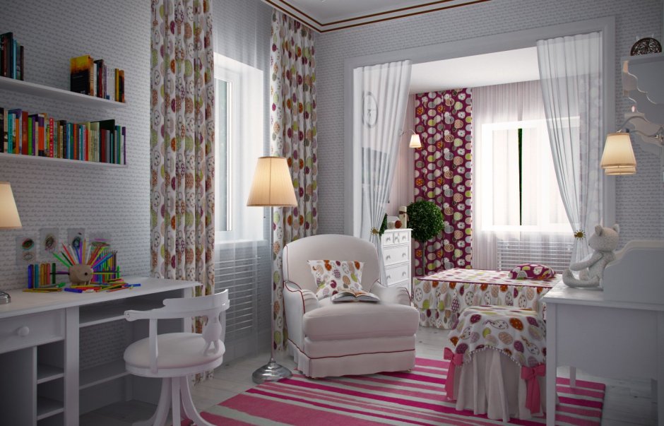 Детская для девочки с двумя окнами