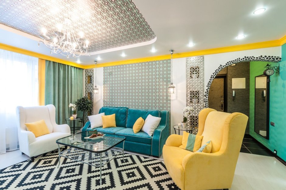 Бирюза и желтый в интерьере