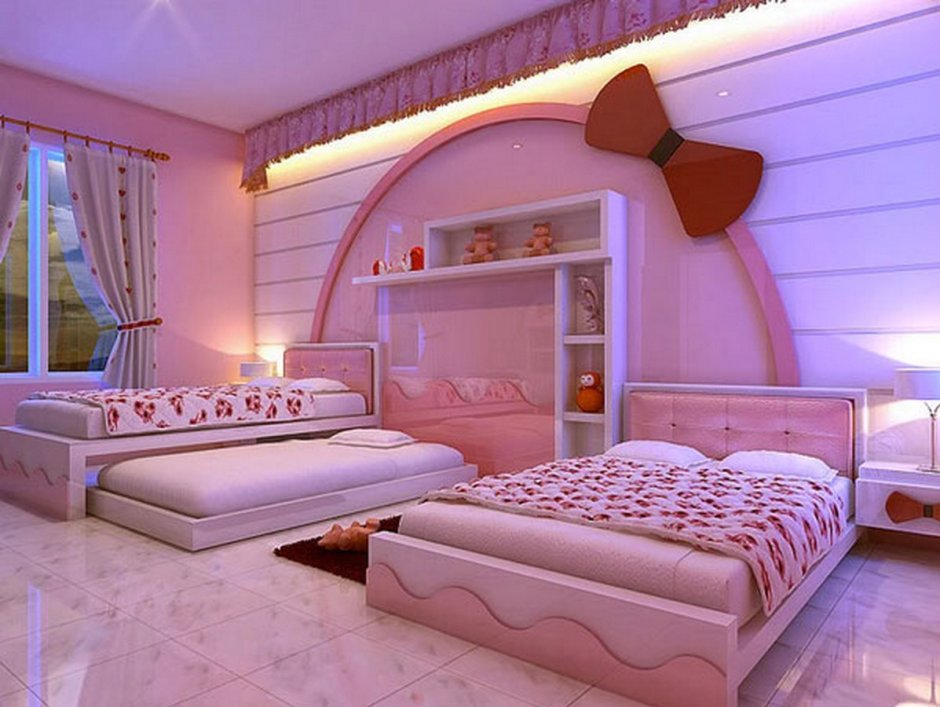 Дизайн детской с розовой кроватью
