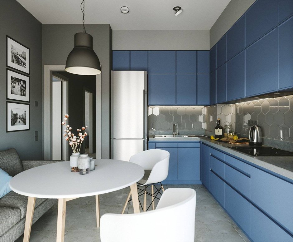 Кухонный гарнитур серый с синим