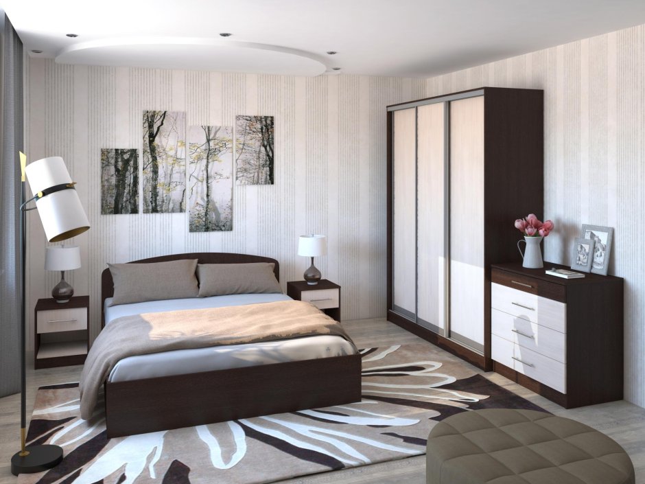 Спальня дизайн шкаф венге и кровать