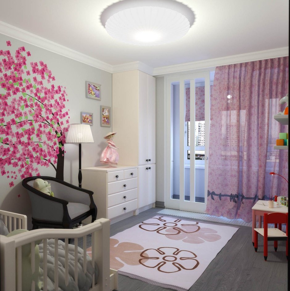 Дизайн квадратной детской комнаты для дочки
