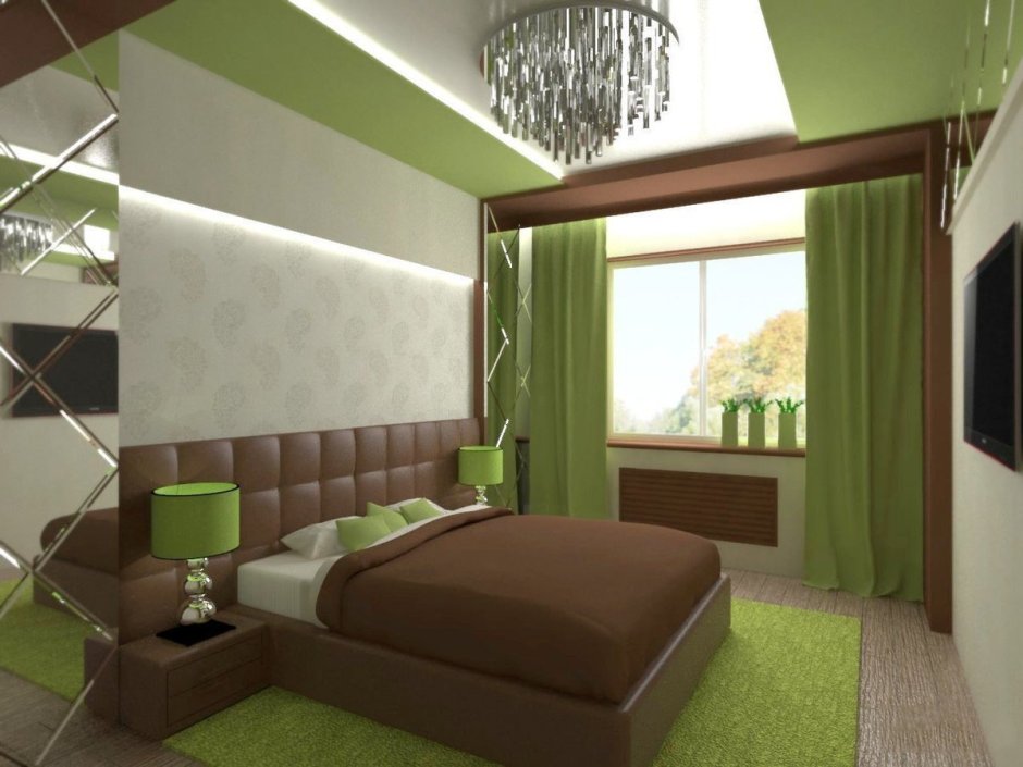 Комната в коричнево зеленом тоне