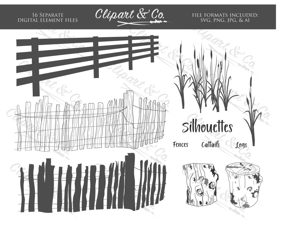 Farm silhouette drawing Fence