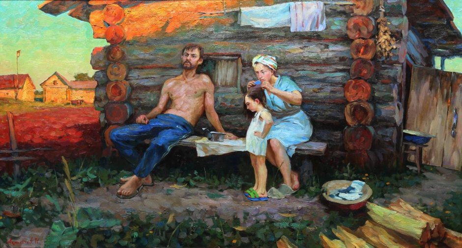 Картина баня в деревне