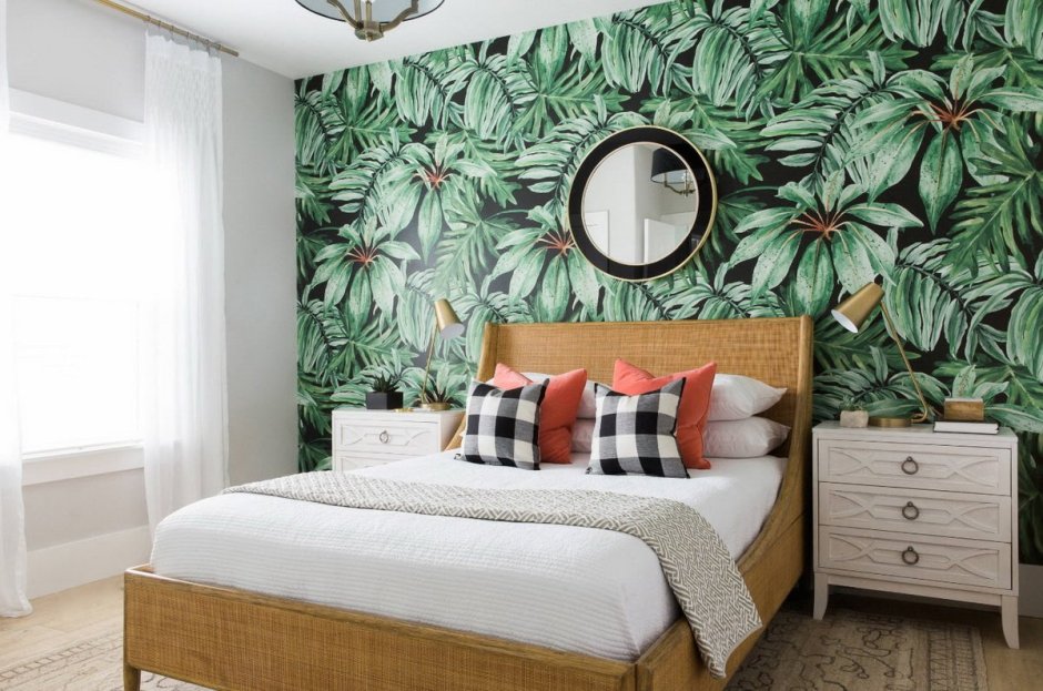 Дизайн комнаты обои с листьями
