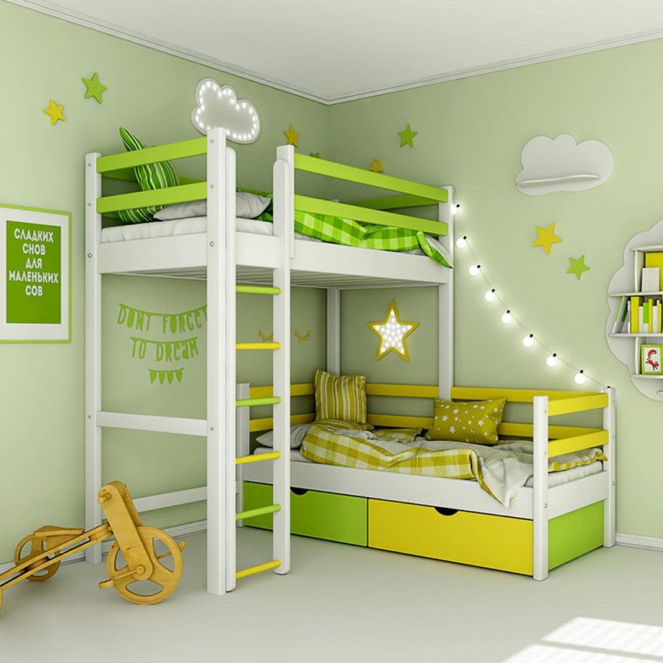 Спальня для двойняшек девочек двухярусная кровать